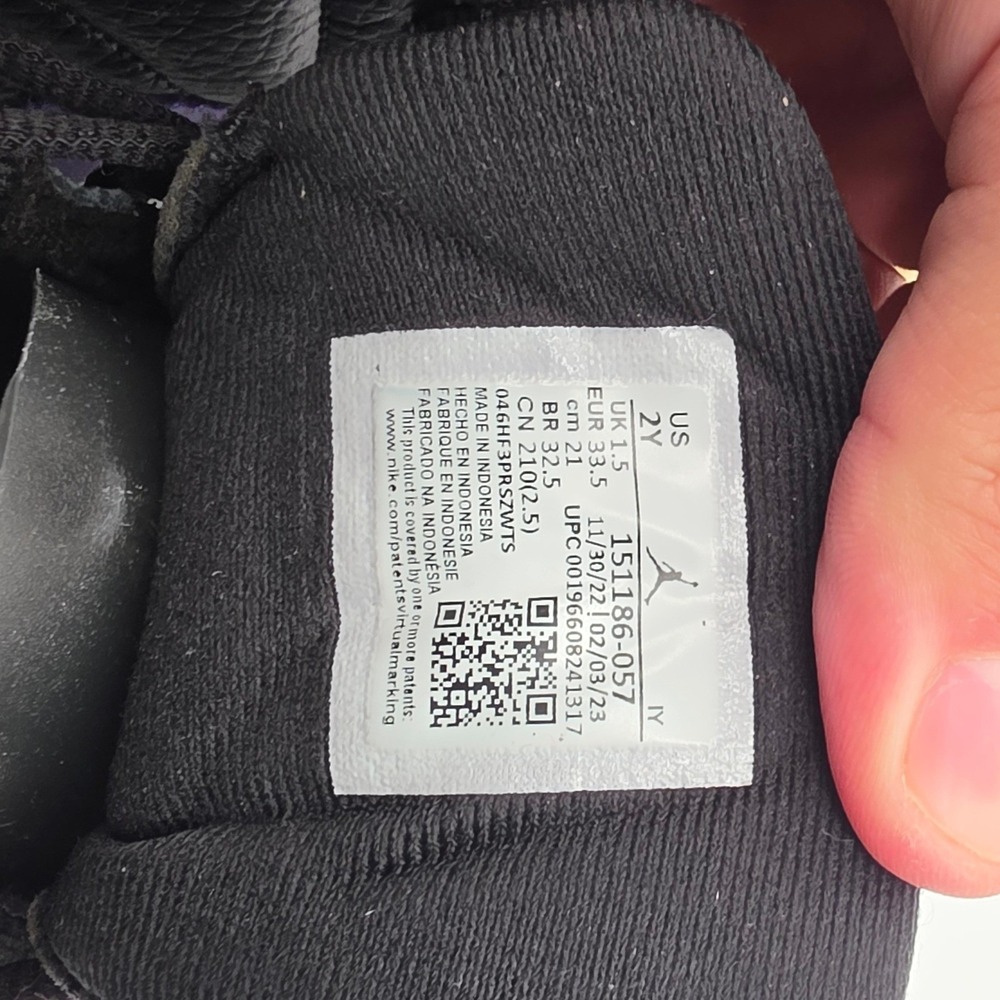 Nike Air Jordan 12 Retro Kids Size 2Y Black Purple Good Leather High Casual - Picture 9 of 9